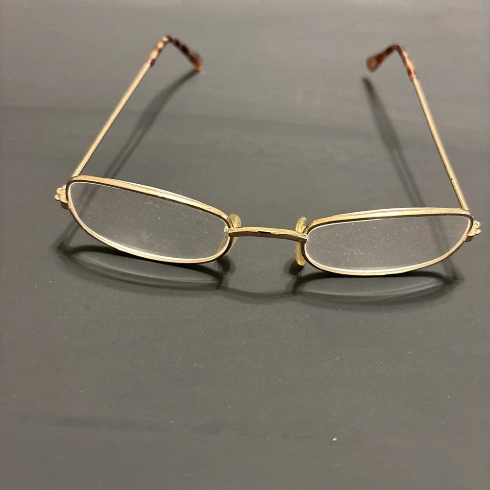 Gold Tone Metal Eyeglass Frames Small Oval Rectangle Tortoise Arms Frames Only